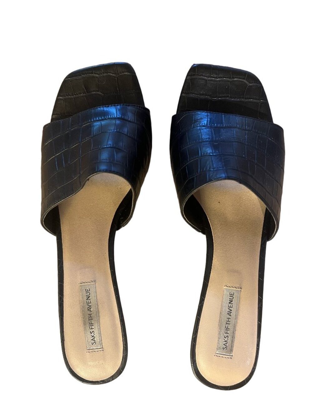 Saks Fifth Avenue black croc-embossed kitten-heel mules size 9.5
